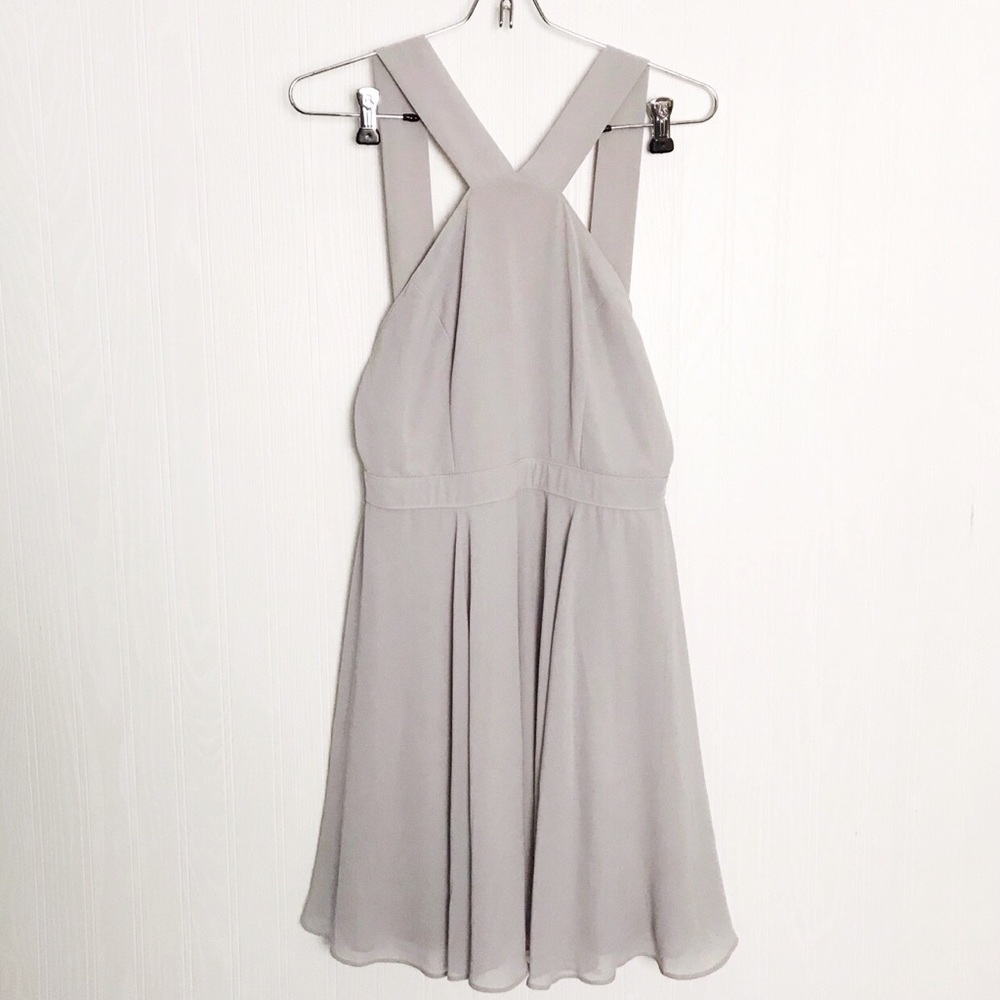 Lulus grey mini dress cross neck - Picture 2 of 4